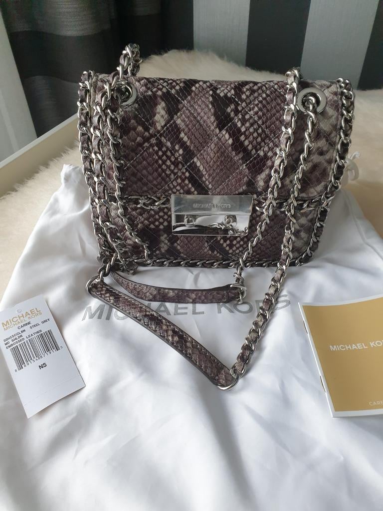 Michael Kors Carine tas in grijs slangenprint leer, Verzenden, Nieuw, Grijs, Schoudertasje