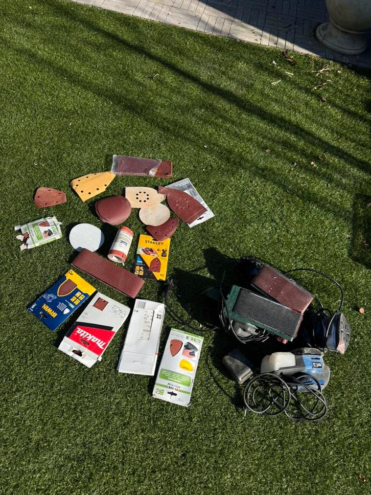 Set schuurmachines met toebehoren, Doe-het-zelf en Verbouw, Gereedschap | Schuurmachines, Gebruikt, Vlakschuurmachine, Ophalen of Verzenden