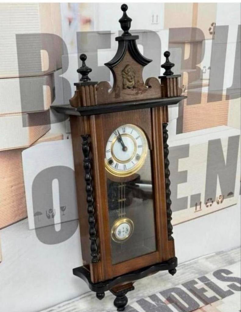 1875-1900 Antiek antieke Klok Velona Regulator hout wandklok, Ophalen of Verzenden