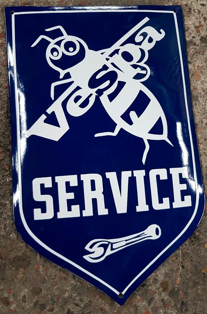 Vespa service servizio emaillen reclame decoratie bord, Verzamelen, Merken en Reclamevoorwerpen, Zo goed als nieuw, Reclamebord
