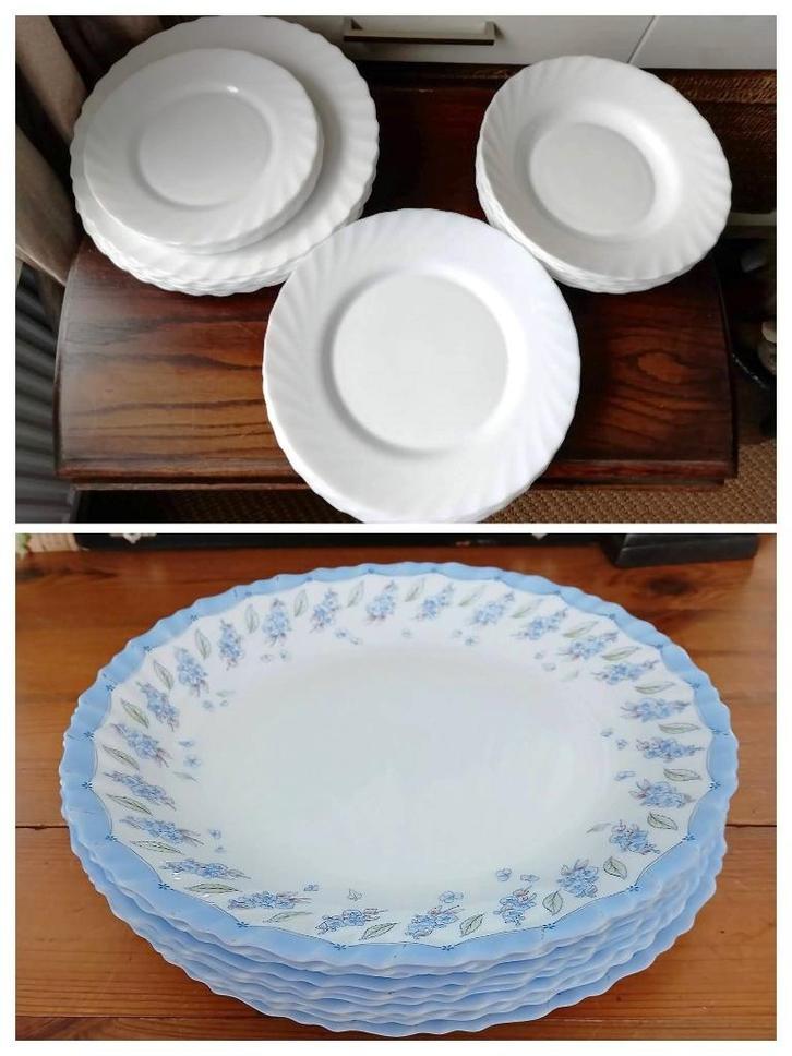 Arcopal borden wit geschulpte rand glas Trianon Luminarc, Verzamelen, Retro, Huis en Inrichting, Ophalen of Verzenden