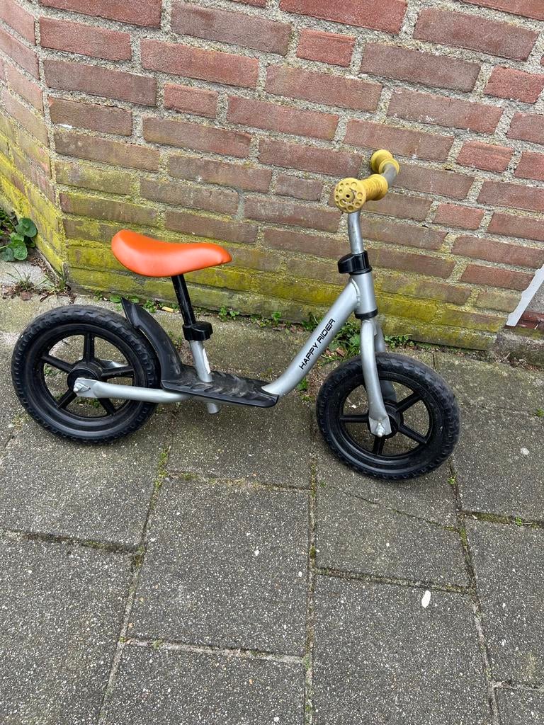Happy Rider loopfiets - Zilver met oranje zadel, Ophalen of Verzenden, Gebruikt, Loopfiets