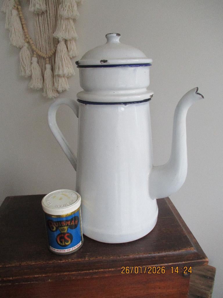 emaille brocante koffiepot met filter, Ophalen of Verzenden