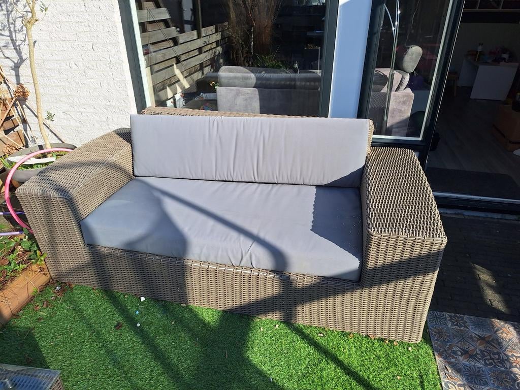 Loungeset met bijpassende tafeltjes, Tuin en Terras, Kunststof, Gebruikt, Loungeset, Bank