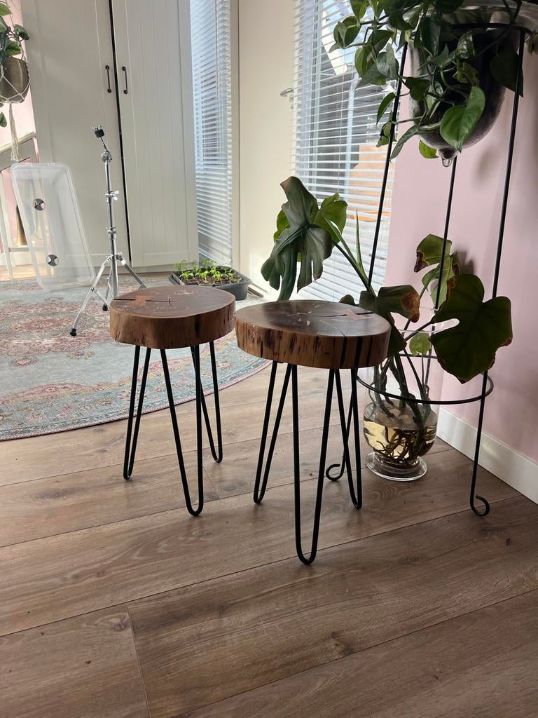 Houten krukjes / bijzettafels, Huis en Inrichting, Krukjes, Ophalen, Gebruikt, Hout