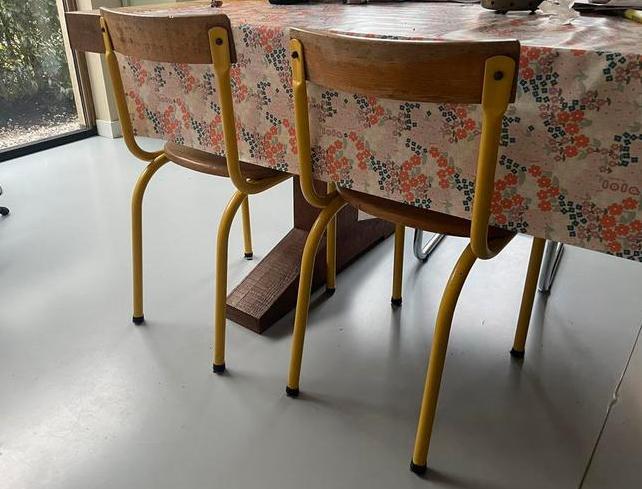 Vier Tubax stoeltjes, stoelen, Gispen stijl, Huis en Inrichting, Stoelen, Zo goed als nieuw, Vier, Hout, Bruin, Ophalen