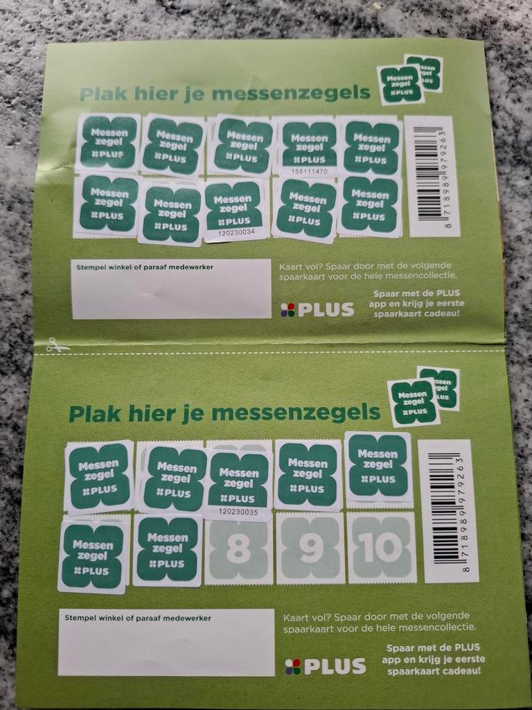 Zwilling messenzegels spaaractie Plus supermarkt, Verzenden, Winkel, Super of Benzinepomp, Zegels, Bonnen of Punten