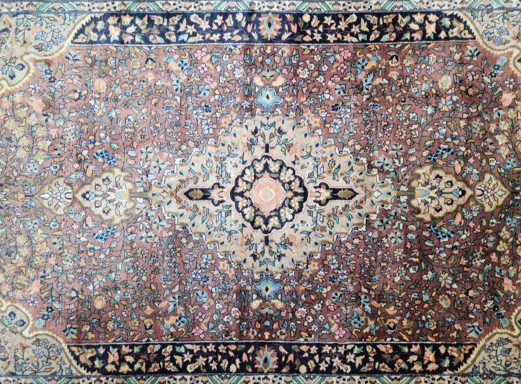 Handgeknoopt vintage Kashmir wol tapijt koraal 156x263cm, Persian Perzisch vintage oosters hype, Crème, HYPE POP-UP, 150 tot 200 cm