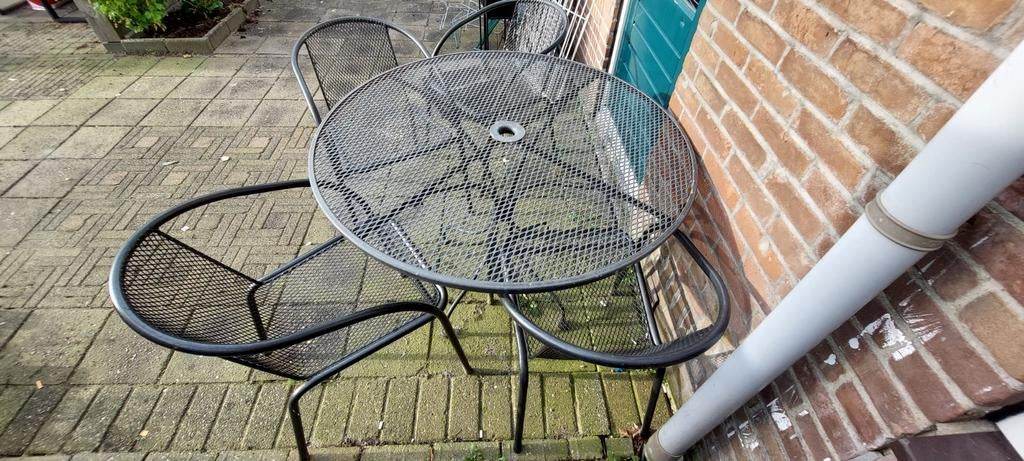 Zwarte tuinset met 4 stoelen en ronde tafel, Ophalen