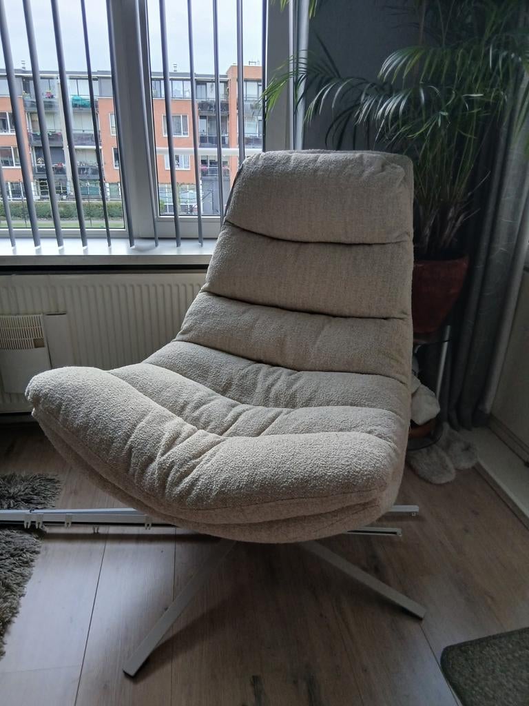 Mooie beige boucle fauteuil, Ophalen, Nieuw, 75 tot 100 cm, 75 tot 100 cm