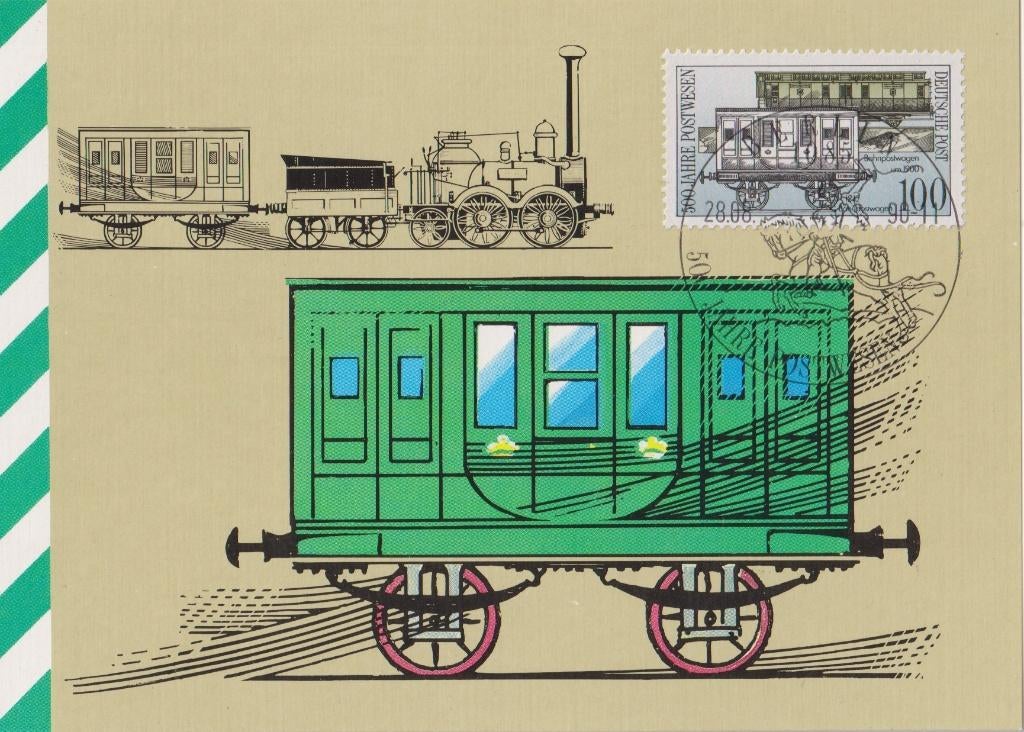 Duitsland 1990 500 jaar POST MAXI kaart Postwagon trein, Postzegels en Munten, Verzenden, Overige typen