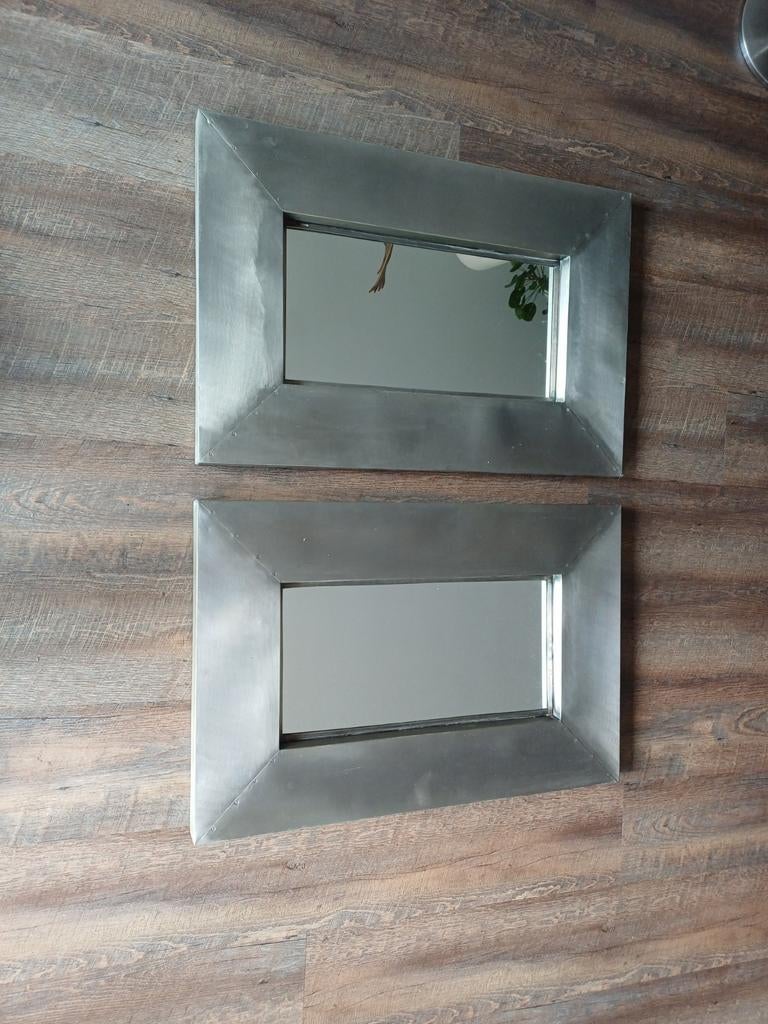 2 aluminium spiegels, Huis en Inrichting, Woonaccessoires | Spiegels, Ophalen, Rechthoekig, Minder dan 100 cm