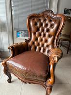 Prachtige bruin leren fautuil barok stijl, Ophalen, Gebruikt, Barok, 50 tot 75 cm
