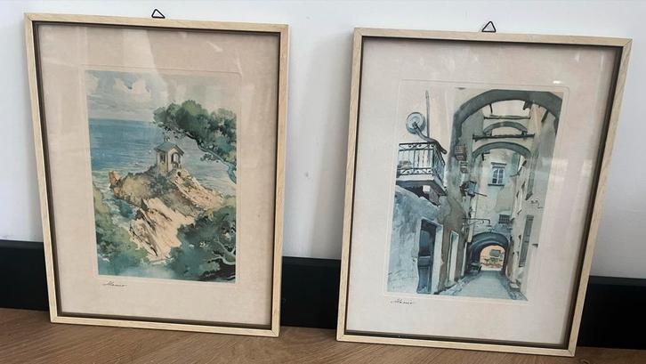 Vintage ingelijste kunstprints - 2 stuks - Alassio, Antiek en Kunst, Kunst | Schilderijen | Klassiek, Ophalen of Verzenden