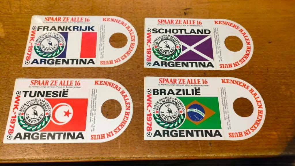 WK 1987 Stickers  (Henkes) 4x, Verzamelen, Ophalen of Verzenden, Zo goed als nieuw, Buitenlandse clubs, Poster, Plaatje of Sticker