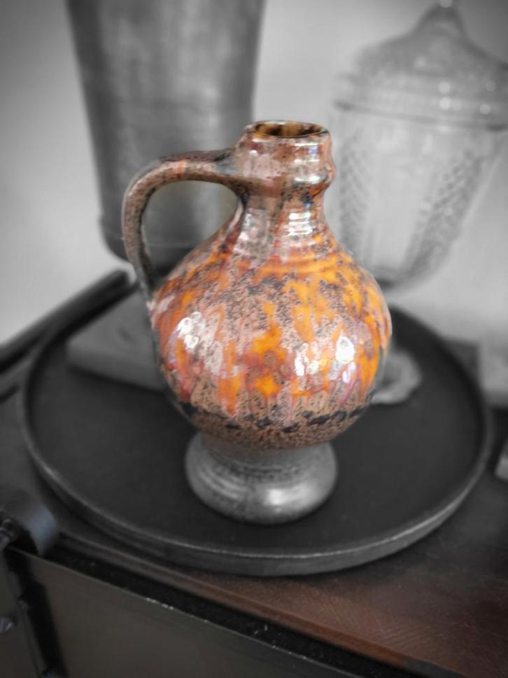 Vintage Aardewerk Kruik - Oranje/Bruin Glazuur, Antiek en Kunst, Curiosa en Brocante, Ophalen of Verzenden
