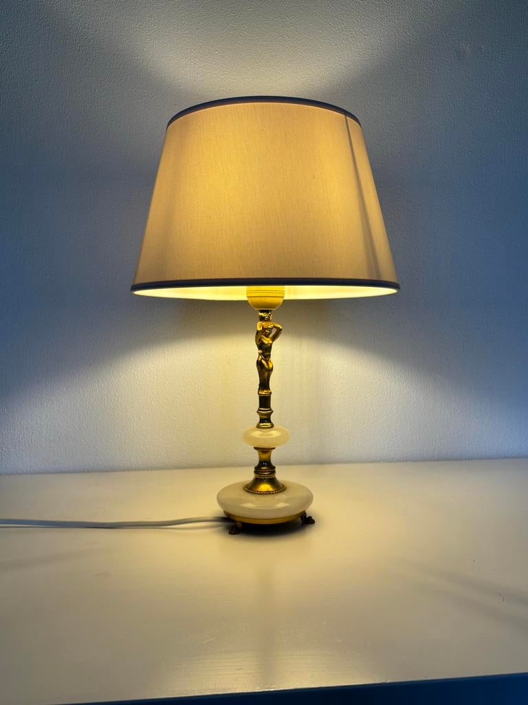 Vintage tafellampje met beeldje en marmeren voet, Ophalen of Verzenden