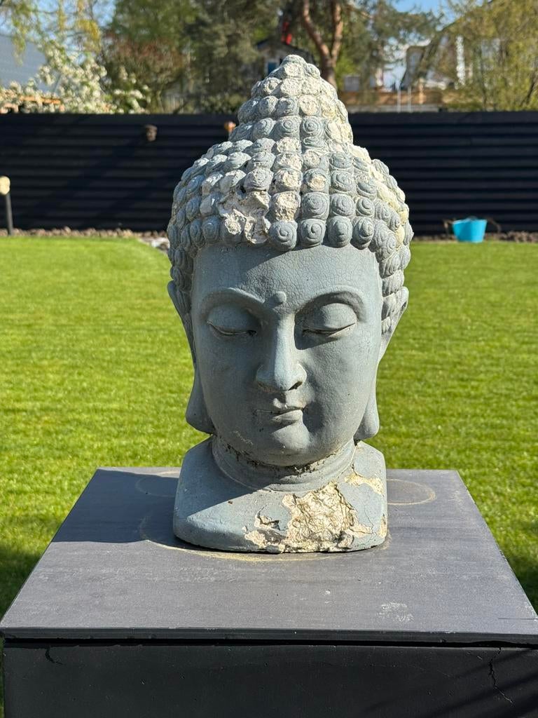 Boeddha hoofd 50 cm hoog., Tuin en Terras, Tuinbeelden, Ophalen, Gebruikt, Kunststof, Boeddhabeeld