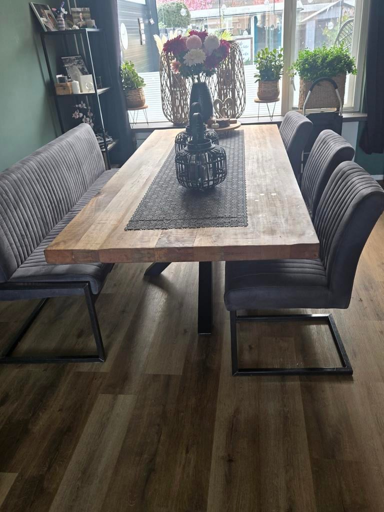 Nette eetkamerbank 180 cm met 3 stoelen antraciet, Ophalen