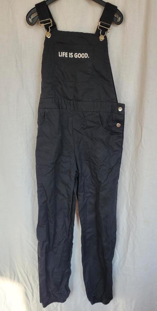 Stoere zwarte tuinbroek mt 152, Kinderen en Baby's, Kinderkleding | Maat 152, Zo goed als nieuw, Meisje, Broek, Ophalen of Verzenden