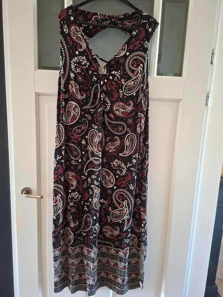 Lange zwarte jurk met wit en bordeaux MS mode maat xxl 48, Ophalen of Verzenden, Zo goed als nieuw, Zwart, Jurk