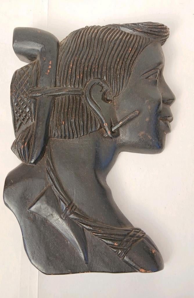 Vintage Beeld Buste Houtsnijwerk Tribal Art Afrika Amerika, Handgemaakt, Buste, Ophalen of Verzenden, Hout