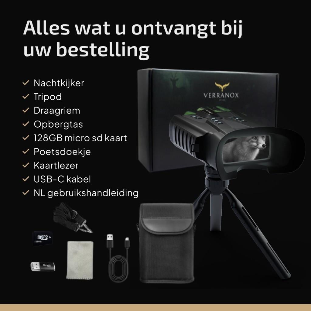 Verranox Full-Color 4K ULTRA HD Nachtkijker met 128GB SD, Nieuw, Ophalen of Verzenden, 8 tot 12x, Overige typen