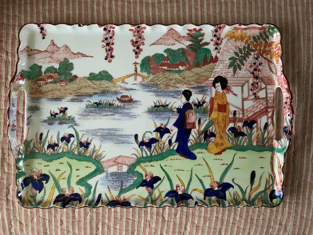 Antiek porceleinen dienblad met Geisha / Japan, Ophalen of Verzenden