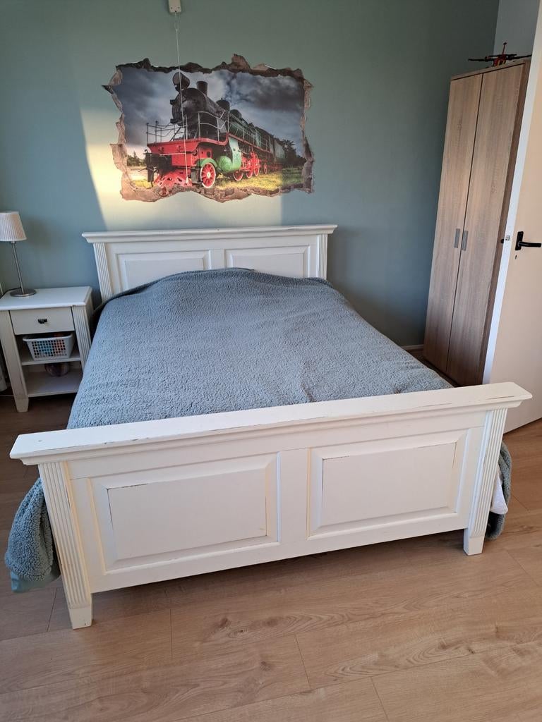 Elektrisch verstelbaar bed 140x200 met matrassen, Huis en Inrichting, Wit, Tweepersoons, 200 cm, Hout