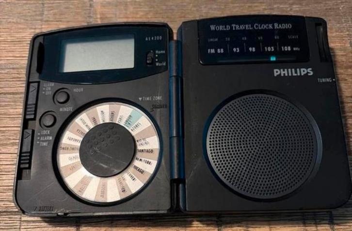 Philips Wereldklokradio - Compacte Reisradio met Alarm, Audio, Tv en Foto, Radio's, Gebruikt, Wereldontvanger, Ophalen of Verzenden
