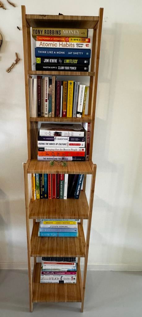 Houten boekenkast met 6 planken, Ophalen, Met plank(en), Minder dan 50 cm, Gebruikt