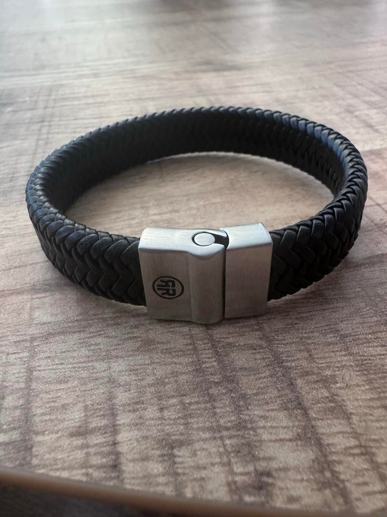 Nieuwe Rebel and Rosé zwarte leren armband 20 cm, Ophalen of Verzenden, Nieuw, Zwart, Leer