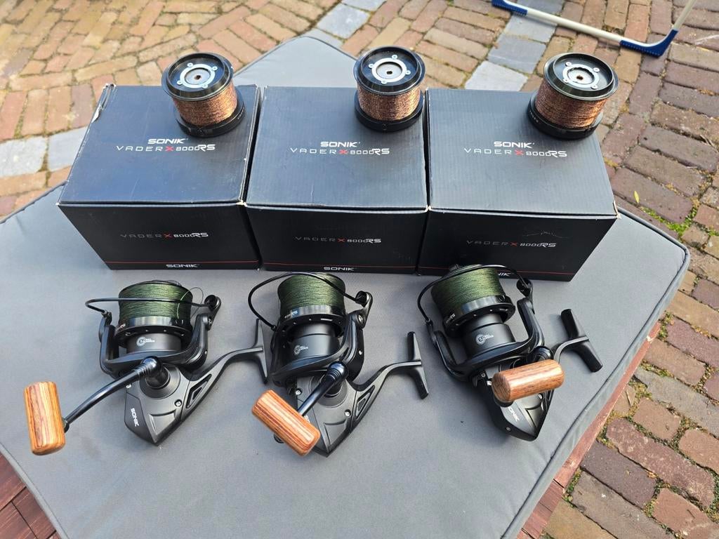 3x SONIK Vader X 8000RS bigpit karpermolens + extra spoelen, Ophalen of Verzenden, Zo goed als nieuw, Molen