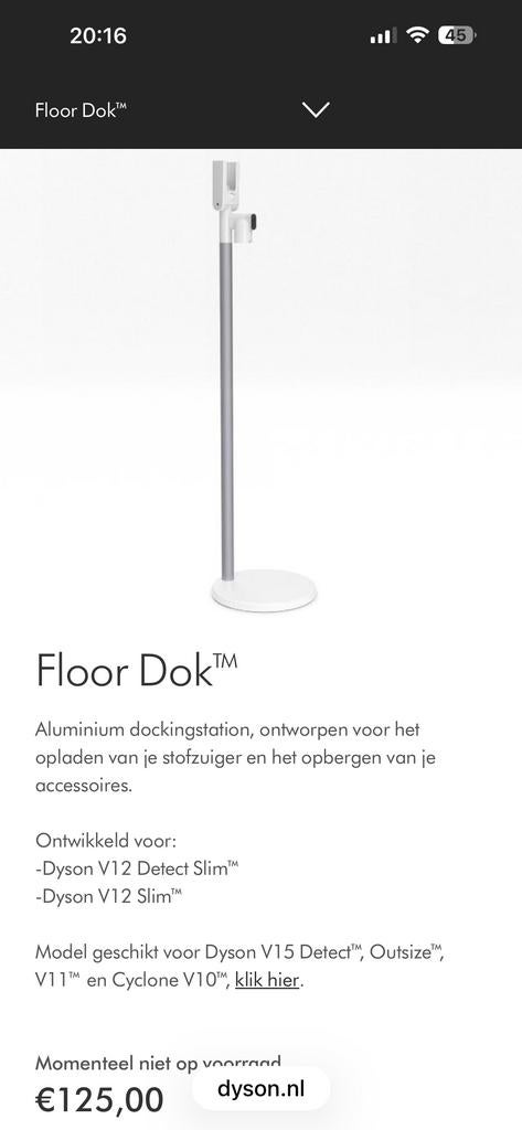 Dyson Floor Dok voor V12, V15, V11, V10 - Dockingstation, Ophalen of Verzenden, Nieuw