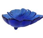 Vintage Franse glazen bonbonschaal blauwe blad art deco, Ophalen of Verzenden