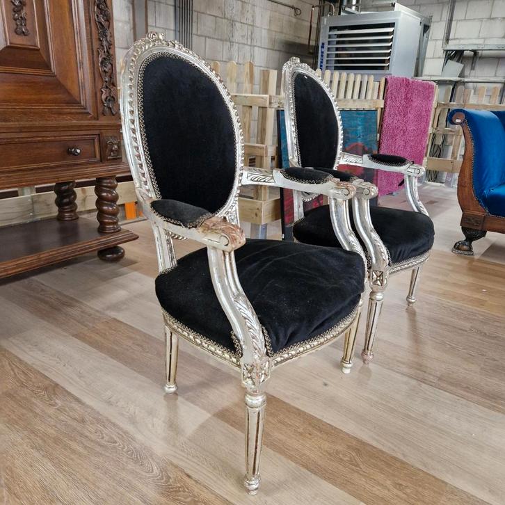 Barokstoelen zilver met zwart - opknappers, Huis en Inrichting, Stoelen, Ophalen