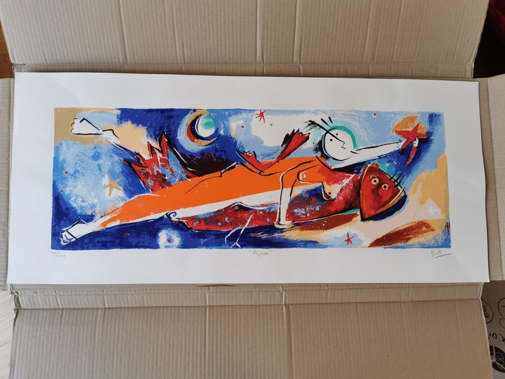 Pajaro - Zeefdruk van Angeles Nieto Gesigneerd en Genummerd, Antiek en Kunst, Kunst | Schilderijen | Klassiek, Ophalen of Verzenden