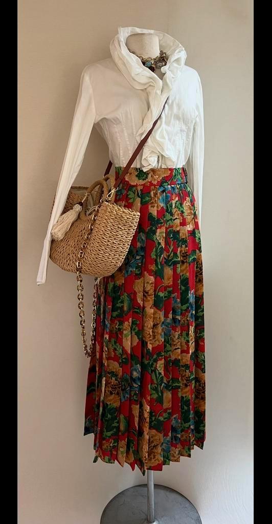 Pauw 2 38/40 maxi plooi plissé rok bloemprint, Kleding | Dames, Rokken, Zo goed als nieuw, Maat 38/40 (M), Blauw, Onder de knie