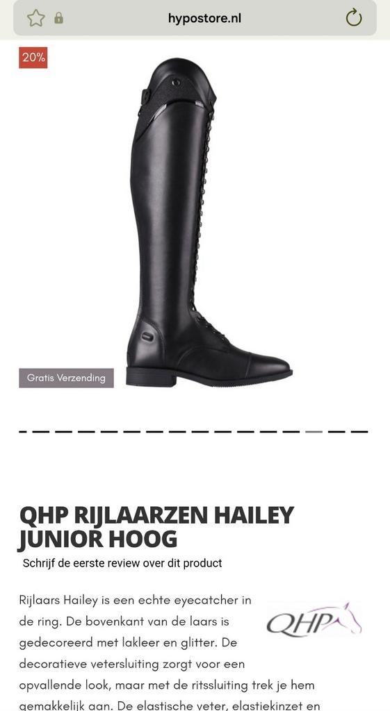 QHP rijlaarzen Hailey Junior zwart maat 34 als NIEUW, Dieren en Toebehoren, Ophalen, Zo goed als nieuw, Dressuur, Schoeisel