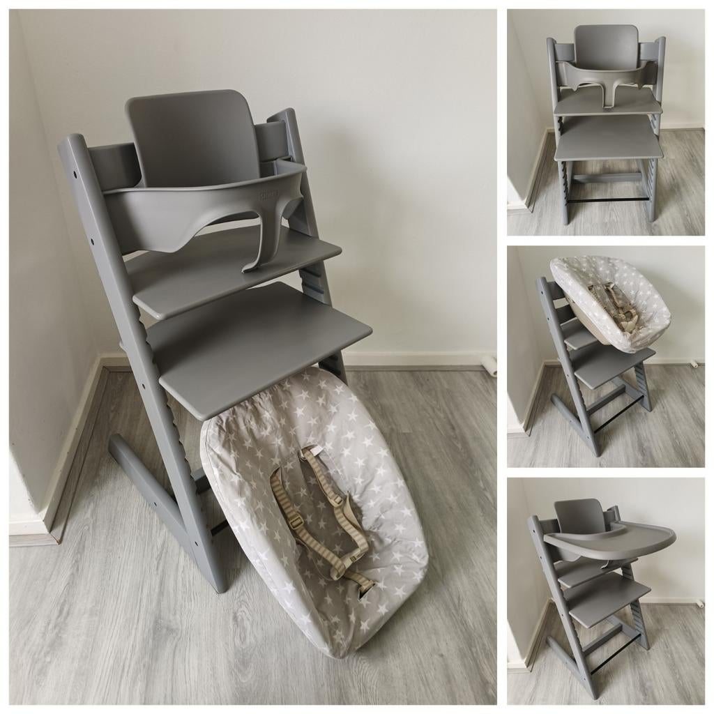 ZGAN!Stokke Tripp Trapp storm grey+babyset,newborn evt.tray, Kinderen en Baby's, Kinderstoelen, Ophalen of Verzenden, Zo goed als nieuw