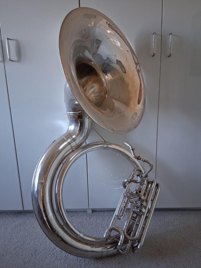 Jupiter Sousafoon, 4 ventielen, met koffer en mondstuk, Ophalen of Verzenden