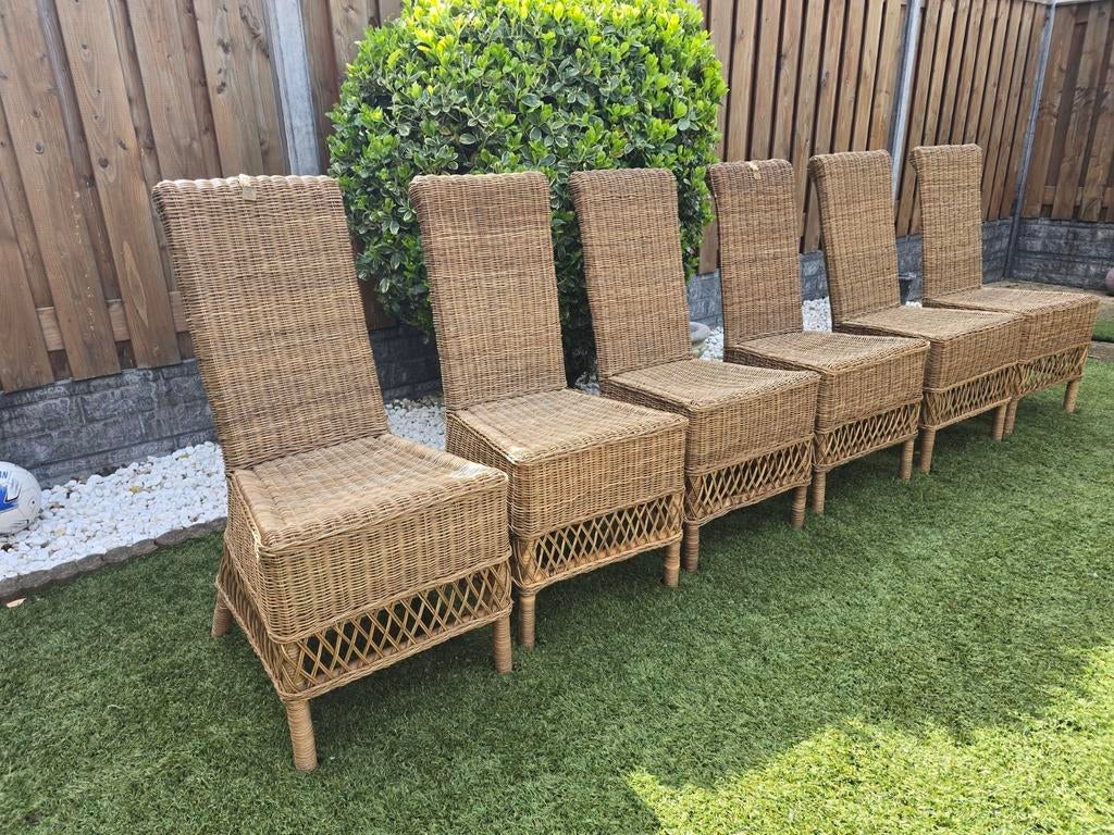 Riviera Maison rotan stoelen (set van 6), Huis en Inrichting, Stoelen, Ophalen, Gebruikt, Bruin, Vijf, Zes of meer stoelen