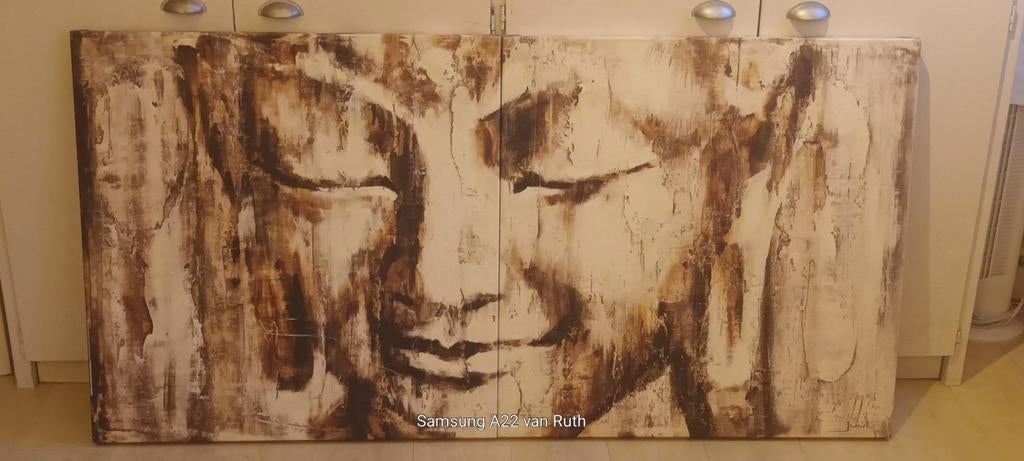 Gecertificeerd Boeddha tweeluik van Juul Hoes, groot!!, Ophalen, Nieuw, 125 cm of meer, Schilderij