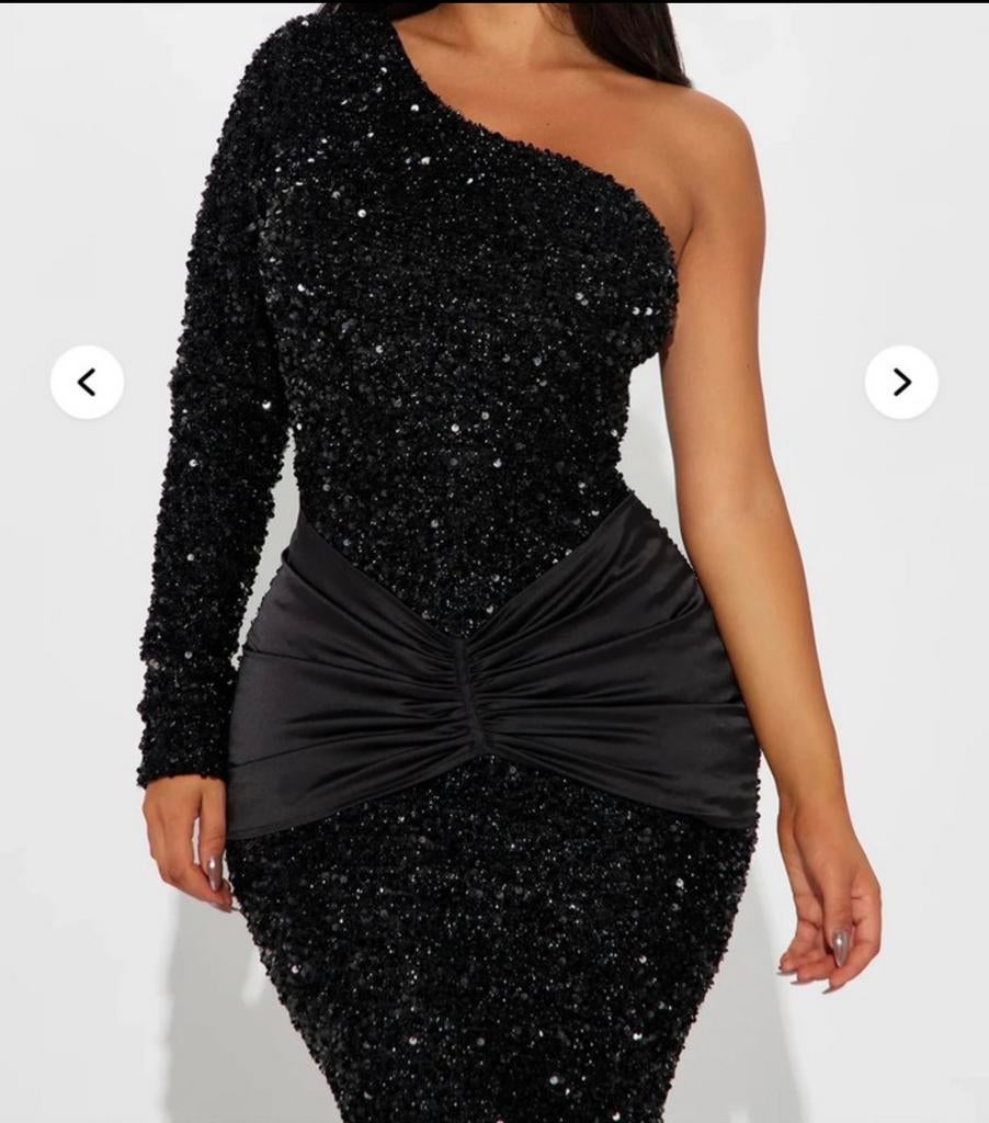 Zwarte One-Shoulder Galajurk met Pailletten, Galajurk, Zwart, Maat 42/44 (L), Nieuw