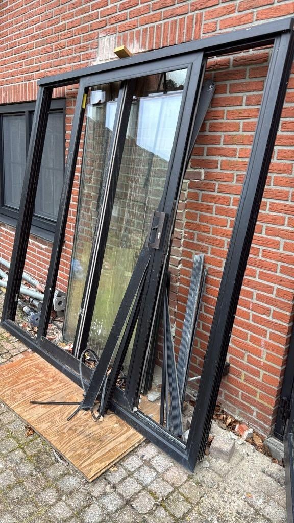 Gedemonteerde aluminium 2-delige schuifpui (met HR++ glas), Ophalen, Gebruikt, Aluminium, 150 tot 225 cm