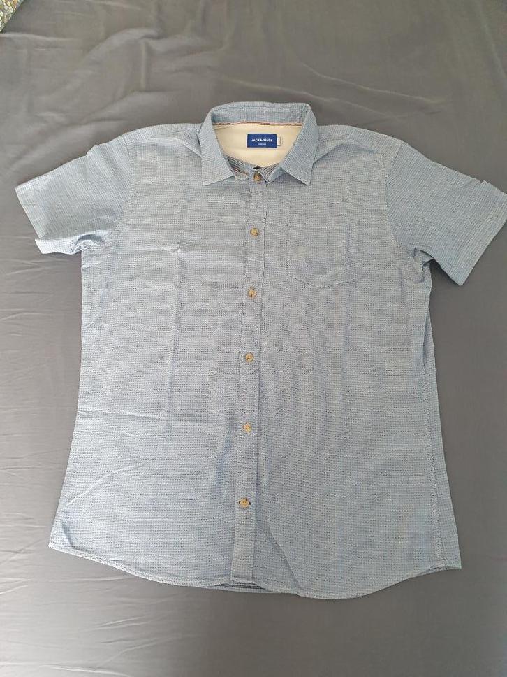 Jack & Jones overhemd korte mouw mt 40/41 ZGAN, Kleding | Heren, Overhemden, Zo goed als nieuw, Halswijdte 41/42 (L), Blauw, Ophalen of Verzenden