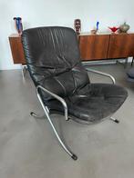 Vintage space age fauteuil jaren 60 leder canvas en chroom, Huis en Inrichting, Fauteuils, Ophalen, ., 2de hands, Zo goed als nieuw