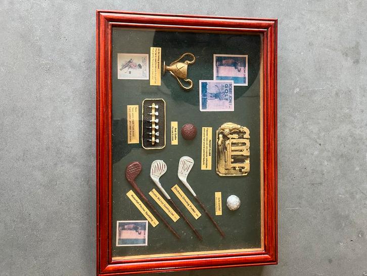 Vintage Golf Memorabilia Shadow Box Woonaccessoires Antiek G, Antiek en Kunst, Antiek | Woonaccessoires, Ophalen of Verzenden