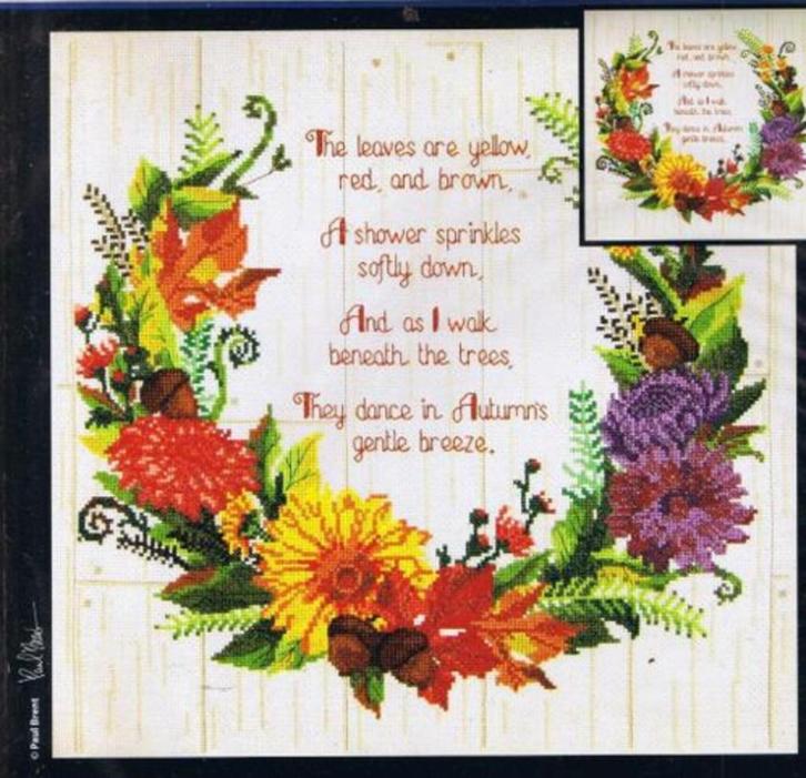 Borduurpakket Autumn Sentiments van Janlynn, Hobby en Vrije tijd, Borduren en Borduurmachines, Nieuw, Borduurpakket, Ophalen of Verzenden