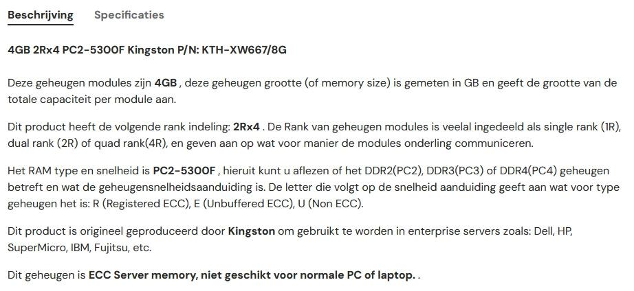 geheugen voor server, Ophalen of Verzenden, Gebruikt